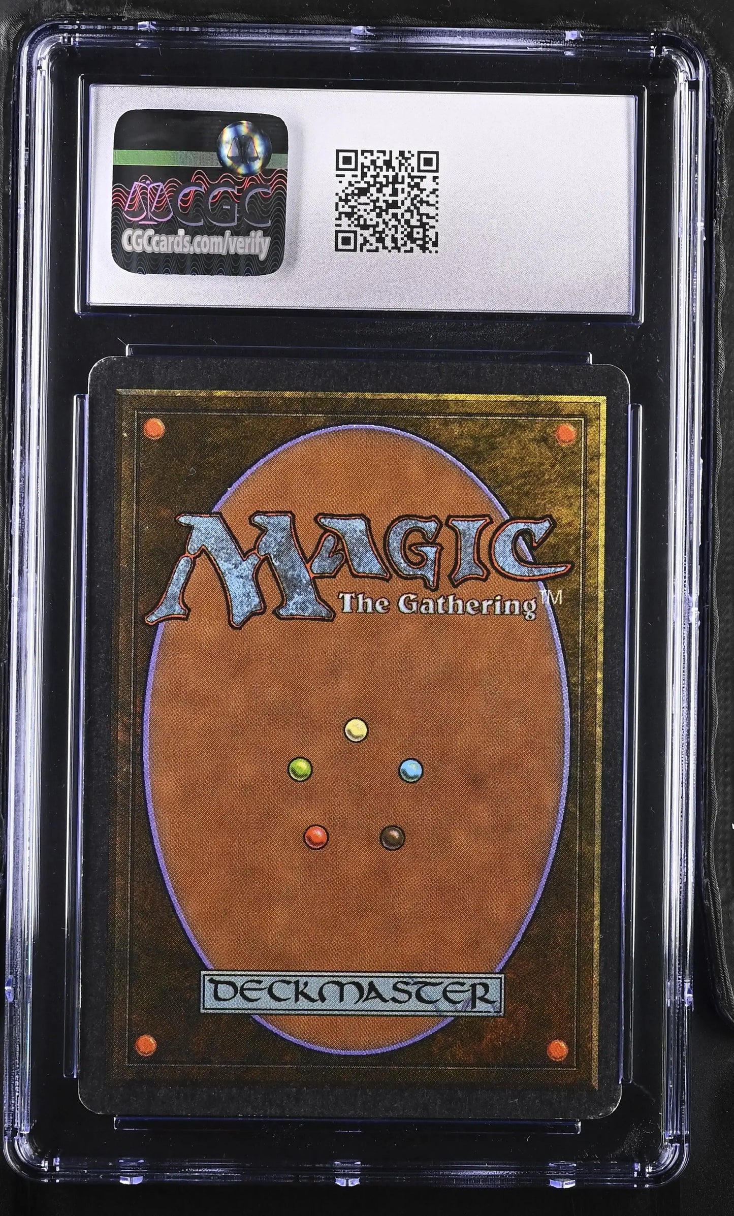 Magic: The Gathering card back in protective graded case for trading cards collectors