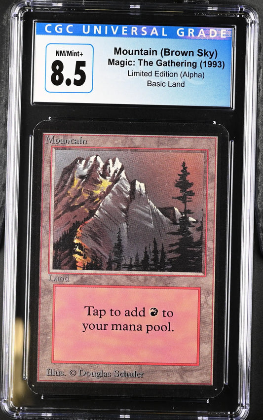 Graded Magic: The Gathering Alpha Edition Mountain card with CGC 8.5 rating