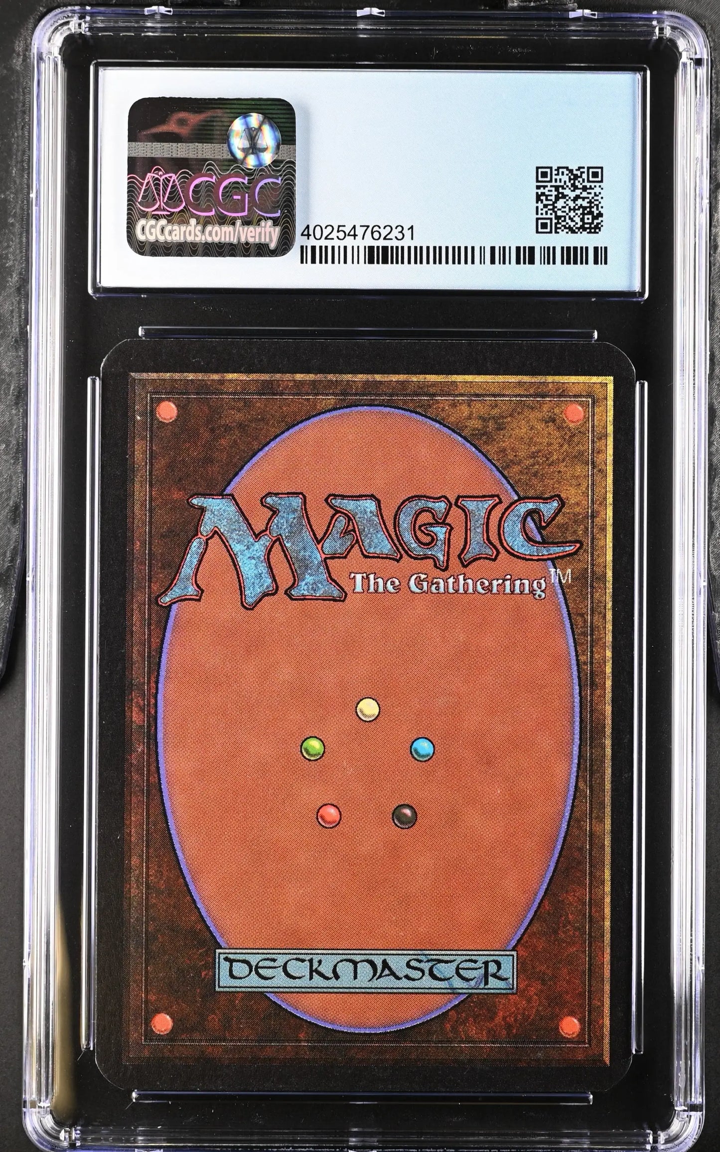 Graded Magic: The Gathering Alpha Edition card back in protective case for trading cards