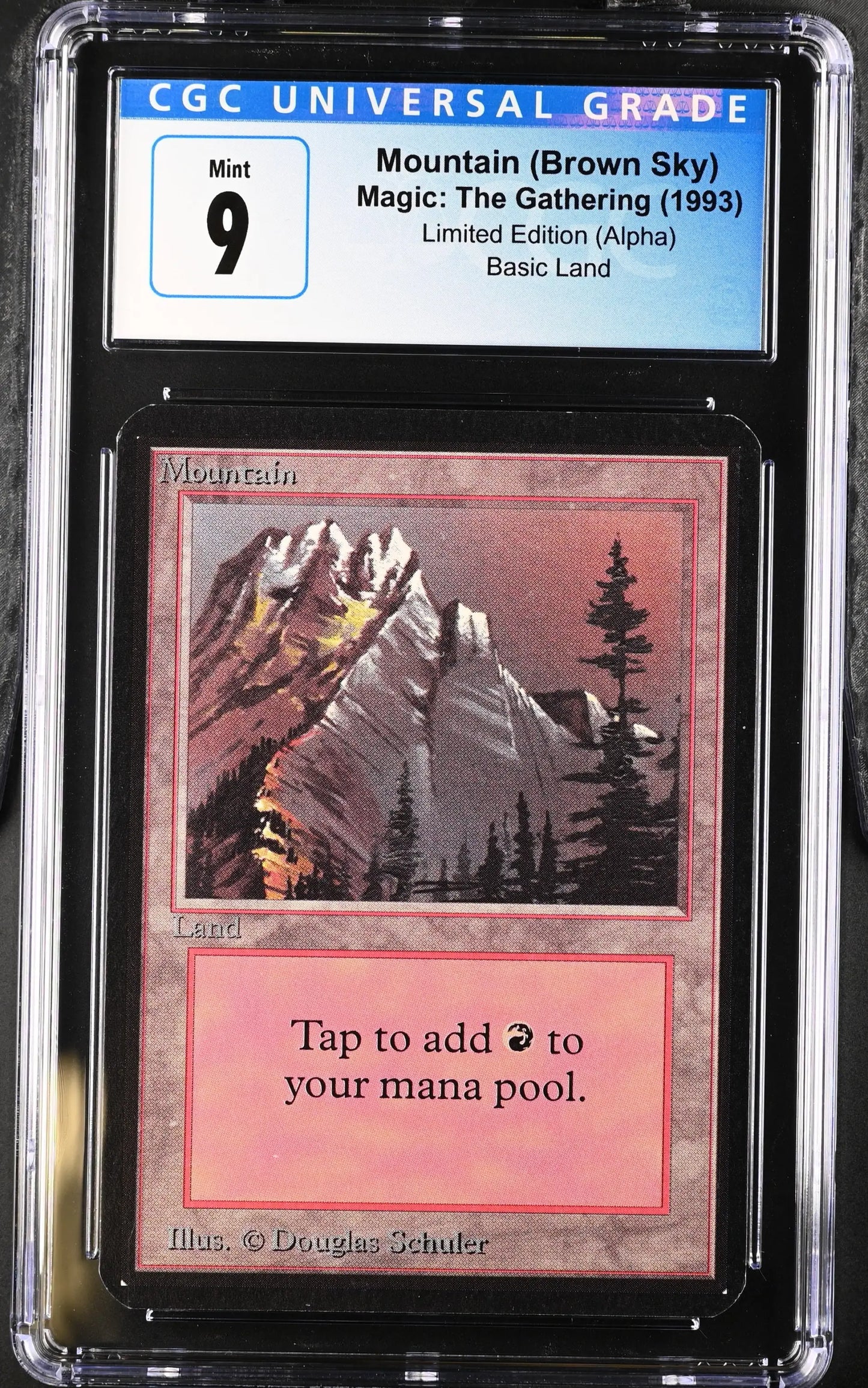 Graded CGC 9 Mint Magic: The Gathering Alpha Edition Mountain trading card from 1993