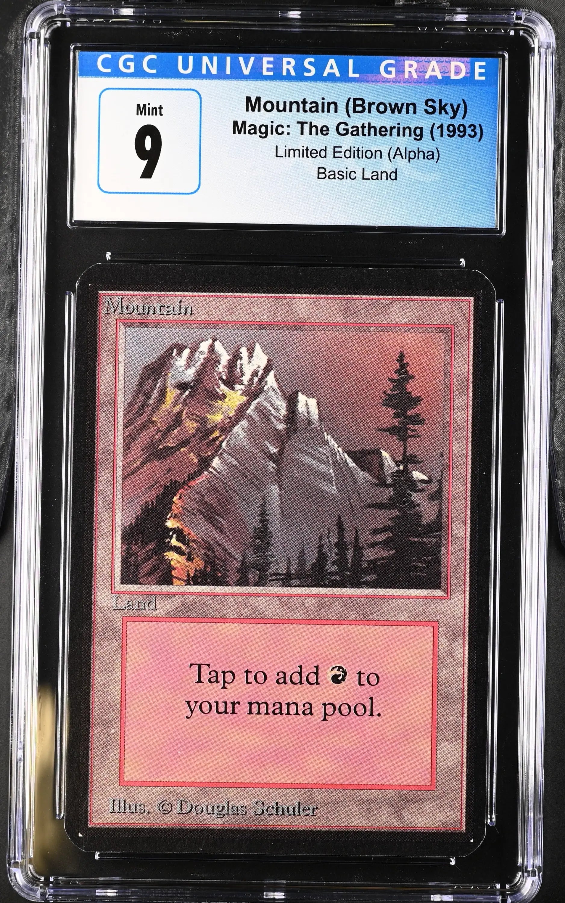 Graded CGC 9 Mint Magic: The Gathering Alpha Edition Mountain trading card from 1993