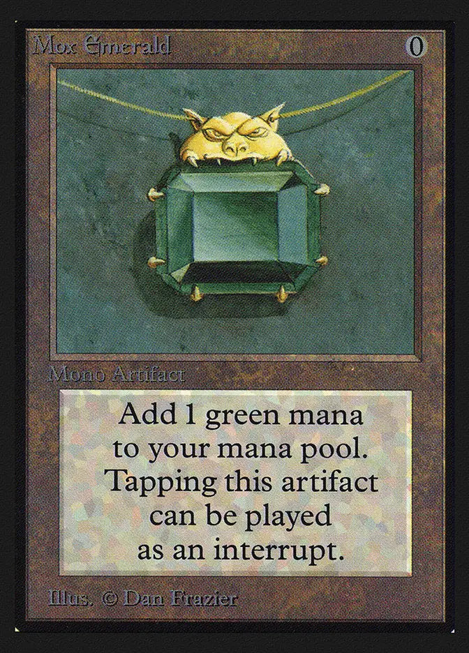 Square Emerald gemstone in ornate gold frame for Magic: The Gathering trading cards