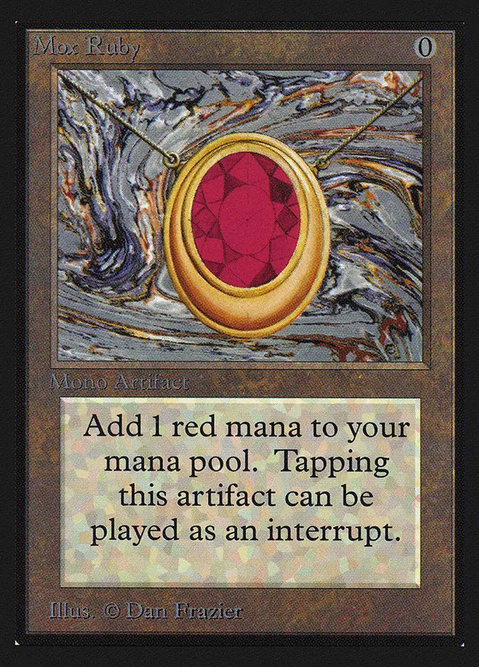 Golden oval frame with red gemstone in Magic: The Gathering MTG trading card display