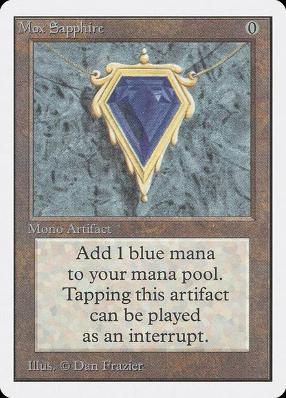 Blue gemstone in a golden shield for Magic: The Gathering Mox Sapphire Unlimited Edition