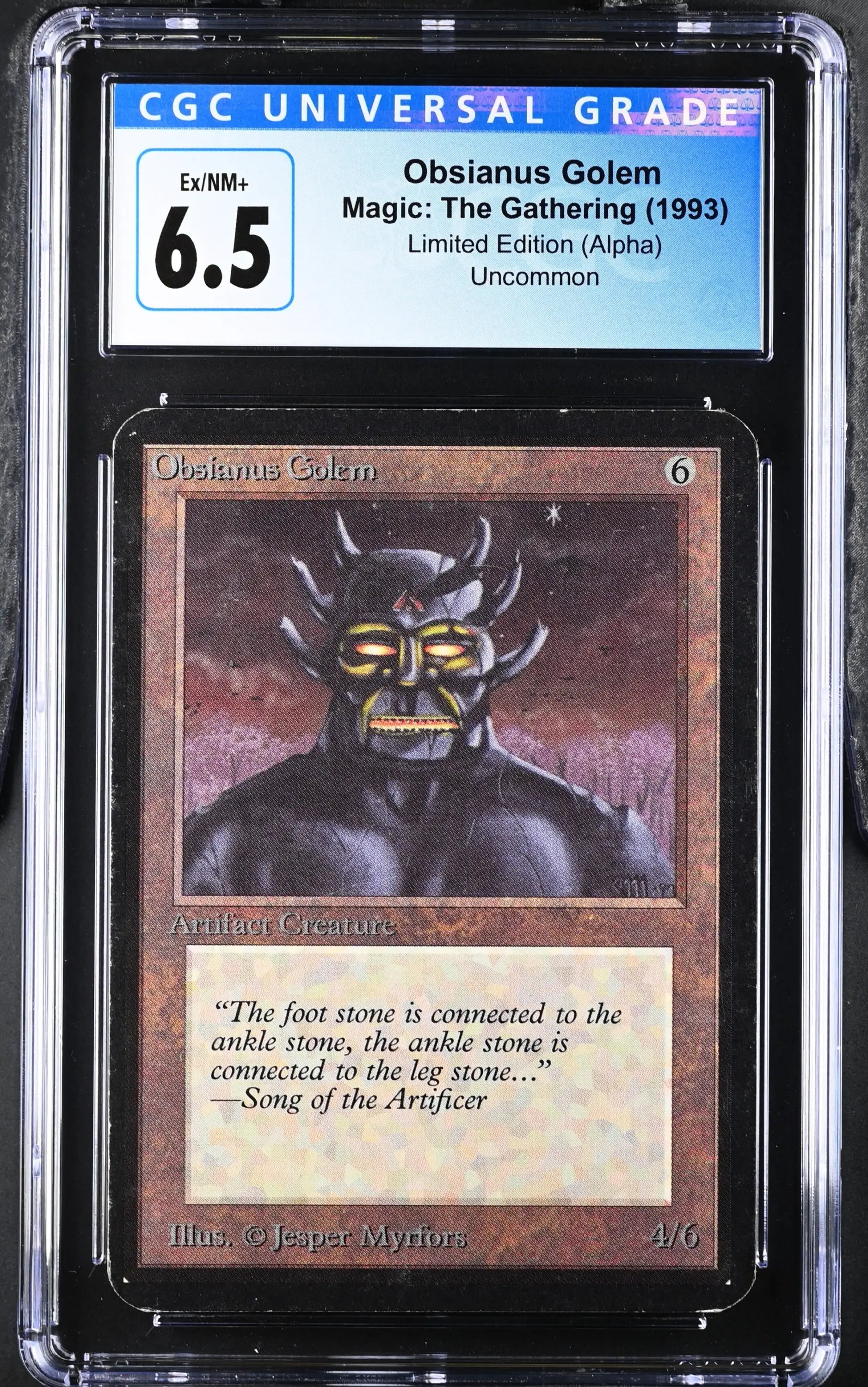 Graded Alpha Edition Magic: The Gathering Obsianus Golem trading card with ankle stone artwork