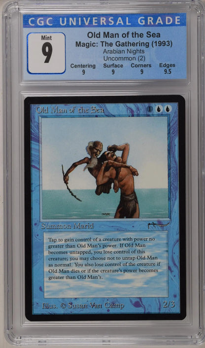 Graded trading card of Old Man of the Sea from Arabian Nights in protective case