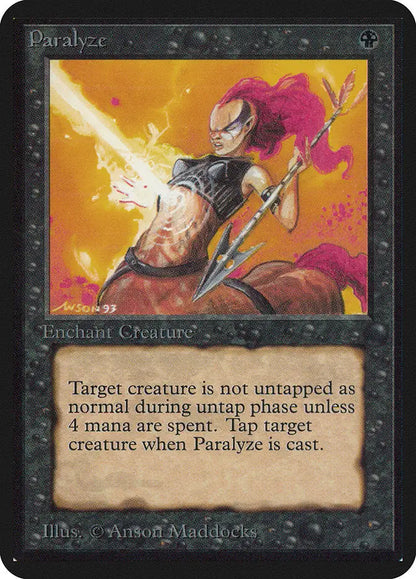 Fantasy warrior with pink hair and staff in fiery backdrop for Alpha Edition trading cards