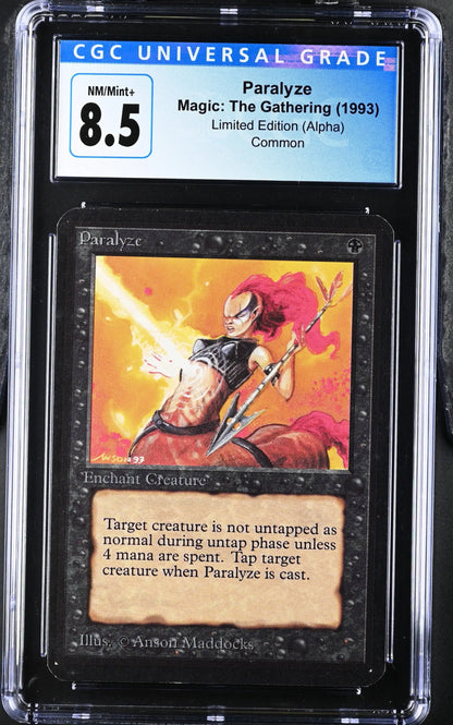 Graded CGC 8.5 Magic: The Gathering Alpha Edition Paralyze trading card for enchanted creature