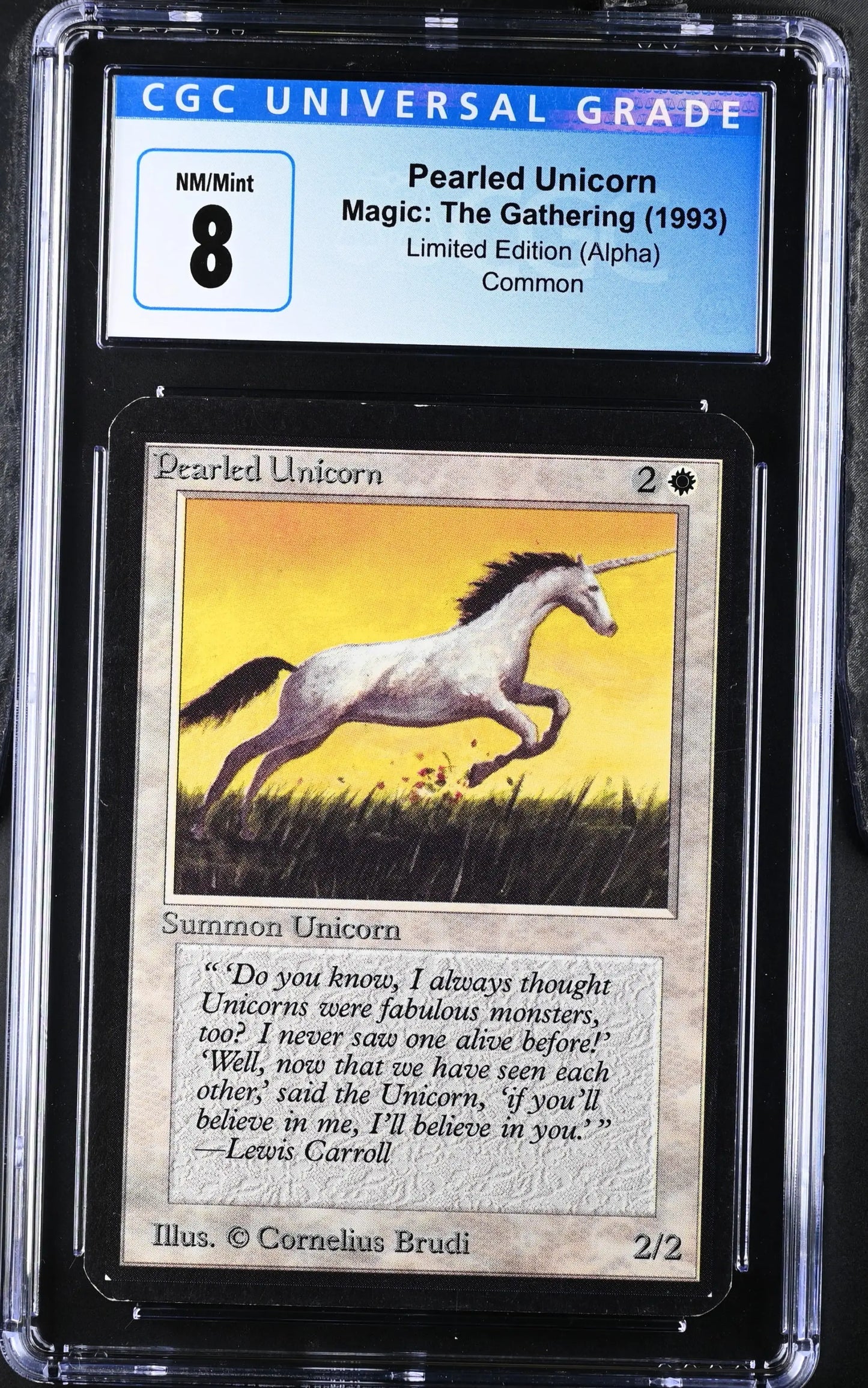 Graded CGC 8 NM/Mint Magic: The Gathering Alpha Edition Pearled Unicorn trading card