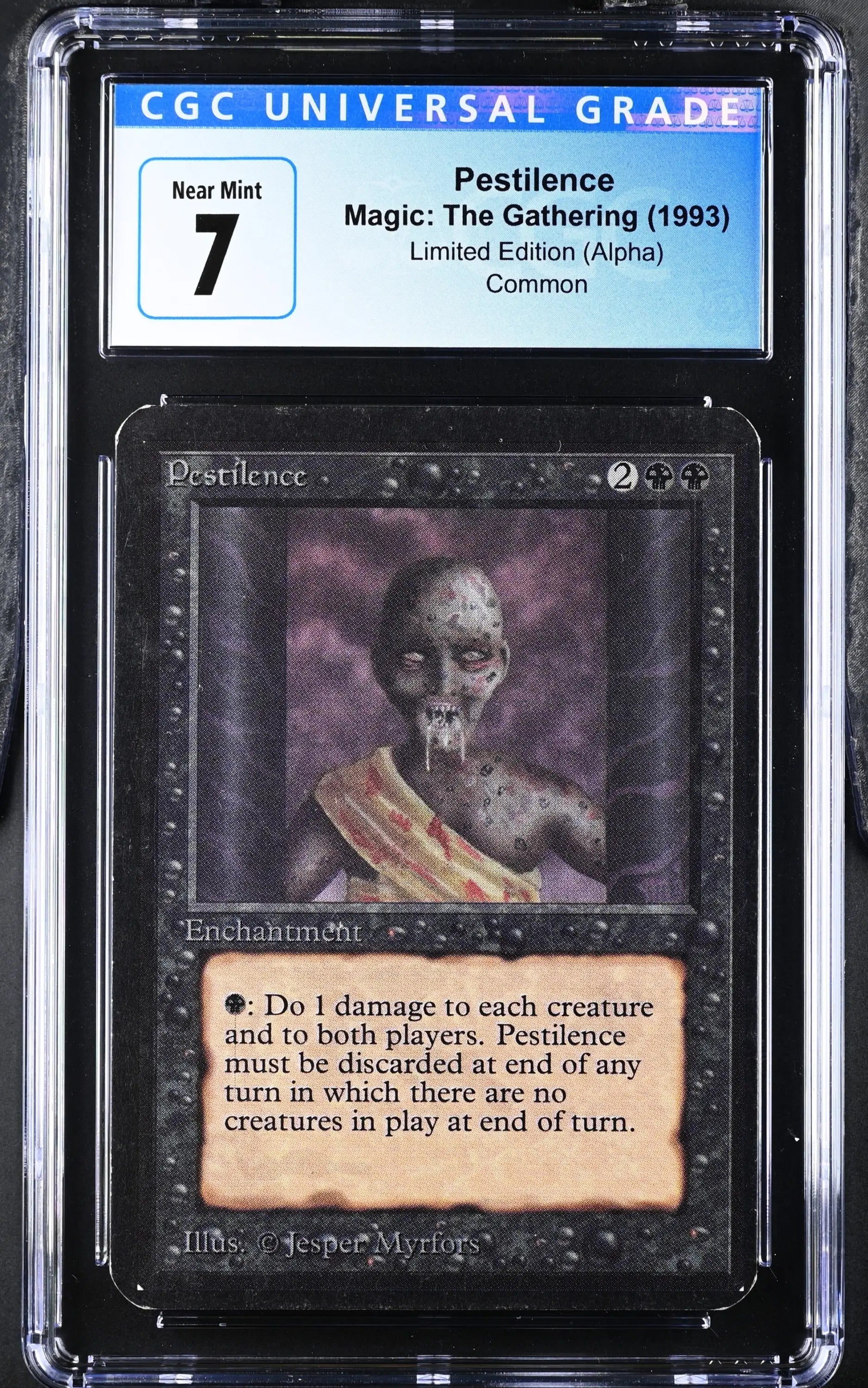 Graded Pestilence Alpha Edition Magic: The Gathering card in protective holder