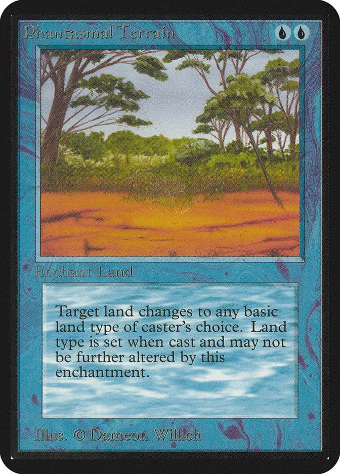 Alpha Edition Magic: The Gathering Phantasmal Terrain trading card with savanna landscape