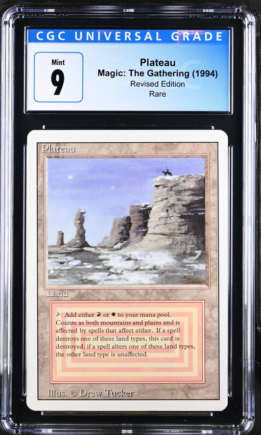 Graded Magic: The Gathering Plateau trading card from Revised Edition in a desert scene