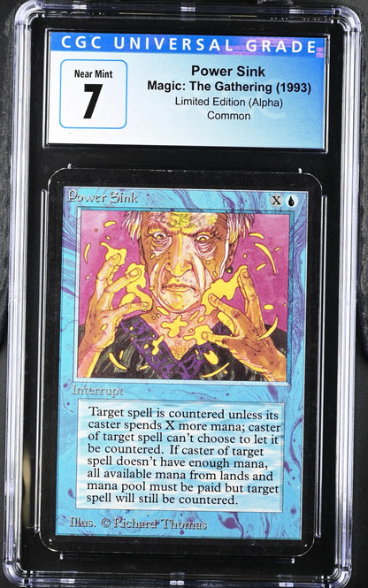 Graded Magic: The Gathering Alpha Edition Power Sink trading card with colorful artwork