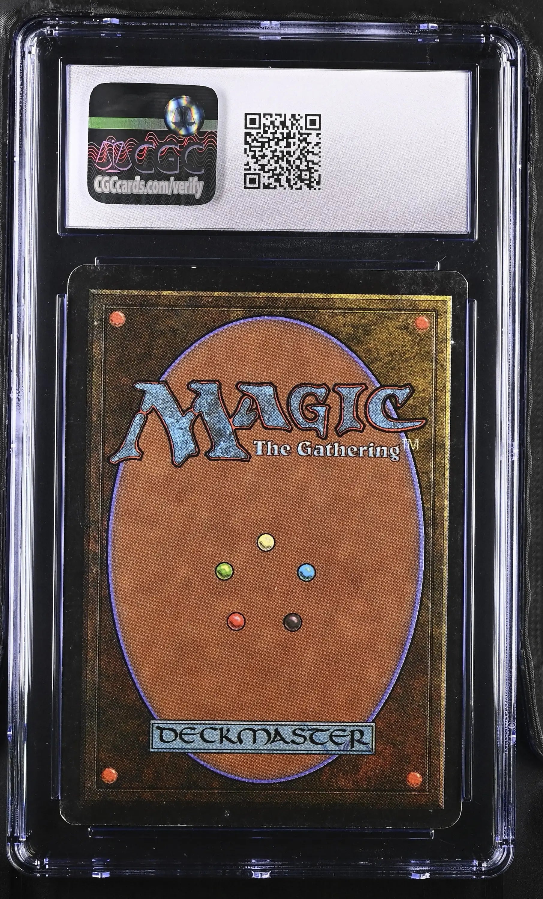 Magic: The Gathering Power Surge Beta Edition card back in protective case with QR code