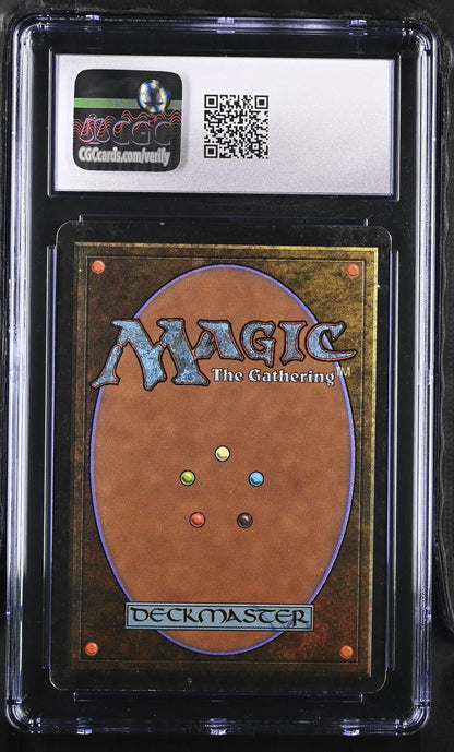 Magic: The Gathering Power Surge Beta Edition card back in protective case with QR code