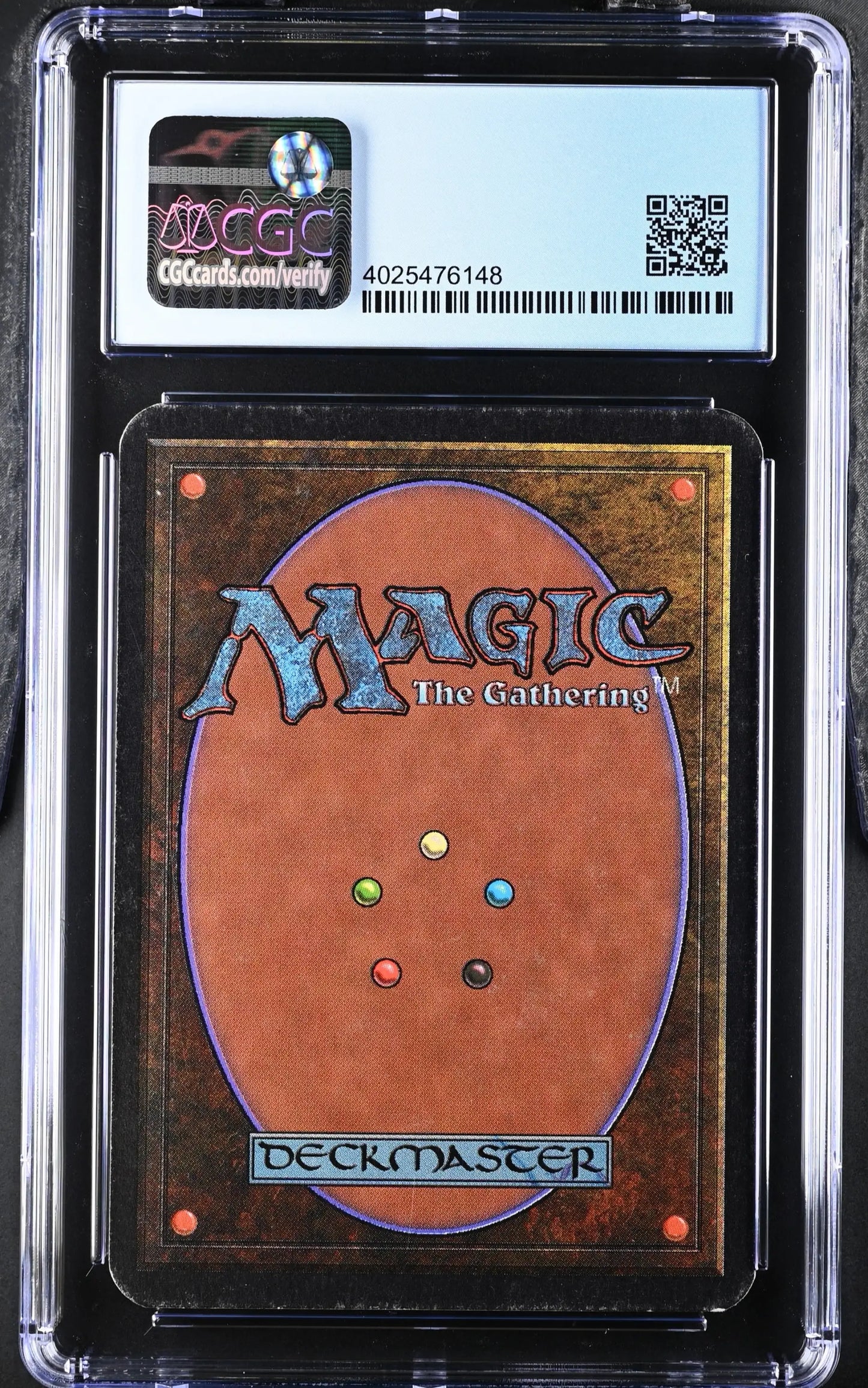 Graded Magic: The Gathering Alpha Edition card back in protective case for trading cards