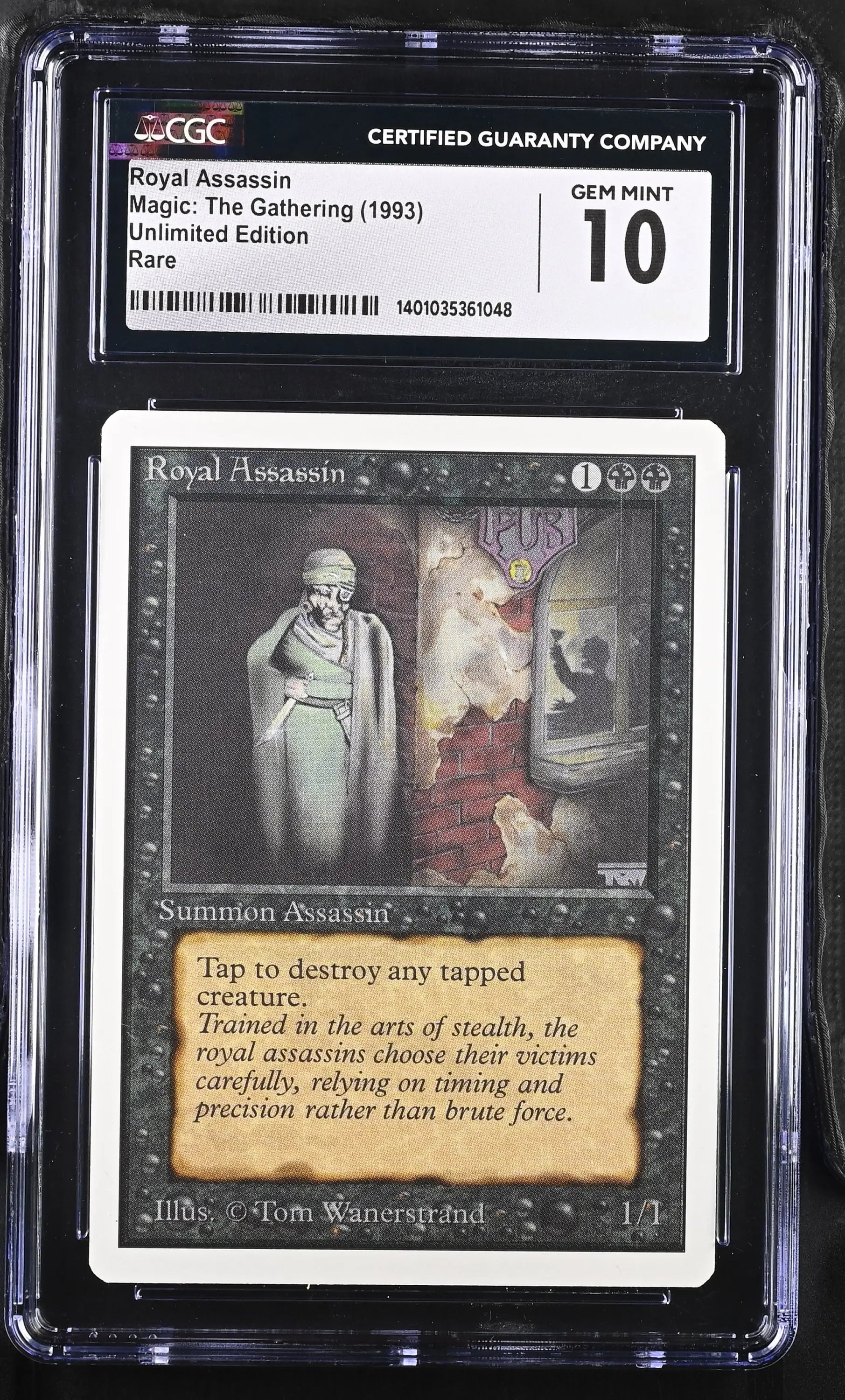 Graded CGC 10 Royal Assassin Magic: The Gathering Unlimited Edition card in protective case