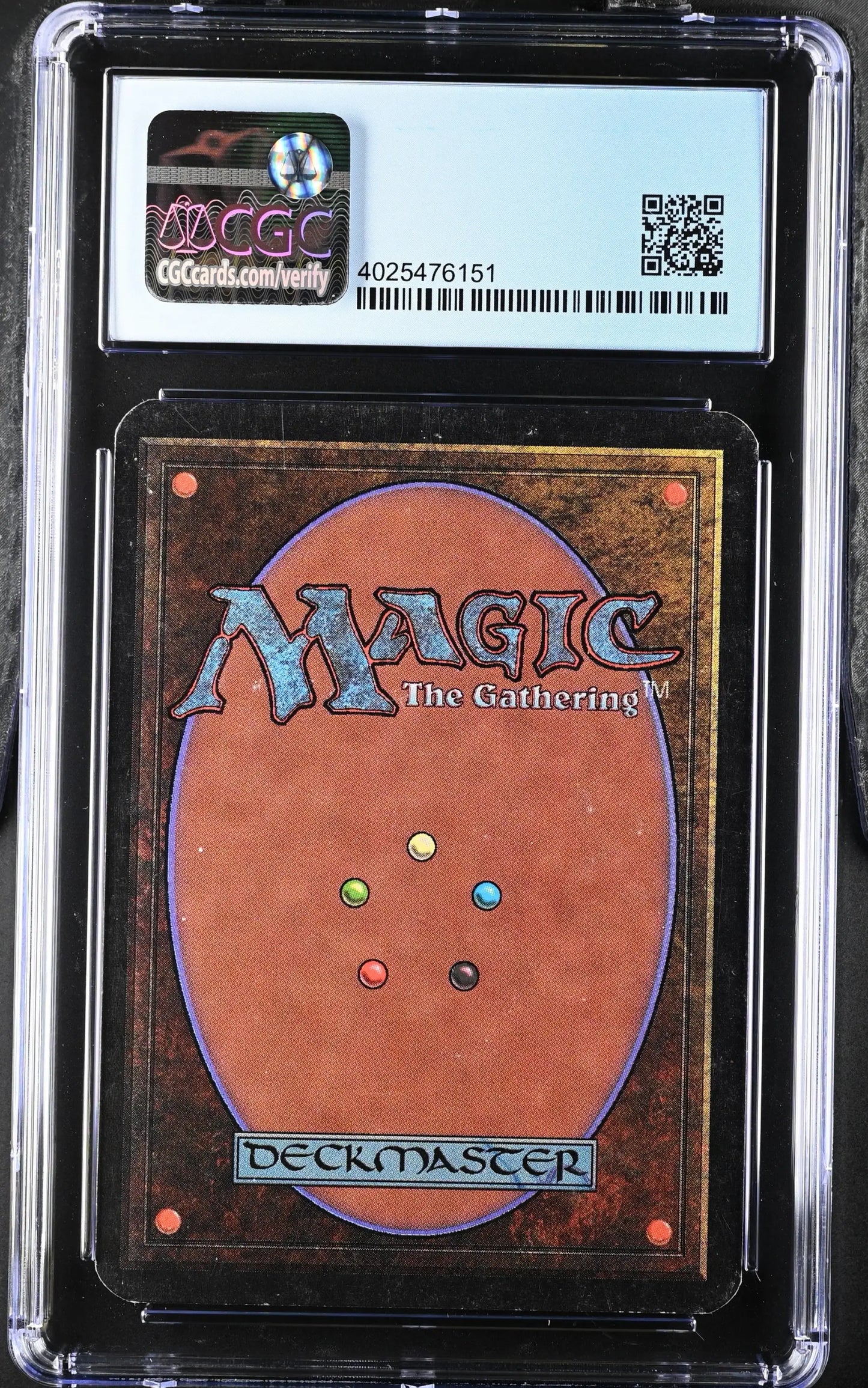 Graded Magic: The Gathering Alpha Edition card back in CGC protective case for trading cards