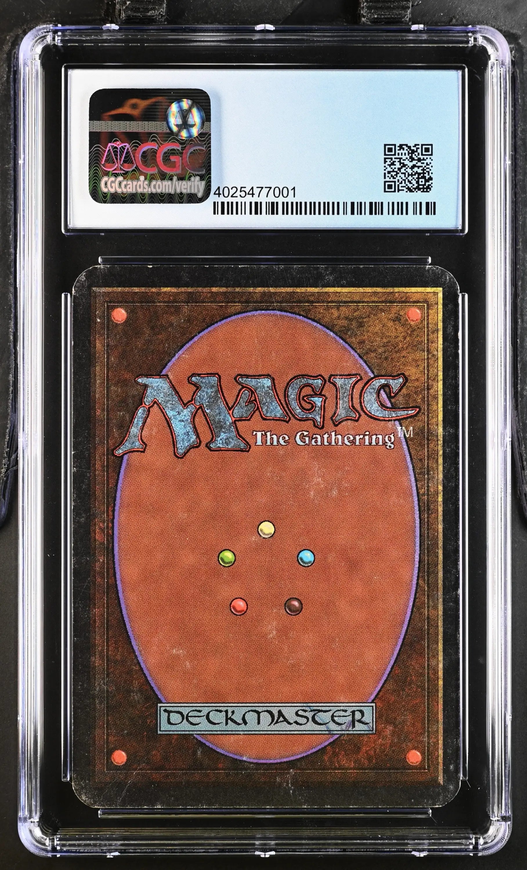 Graded Magic: The Gathering Alpha Edition card back in protective holder for collectors