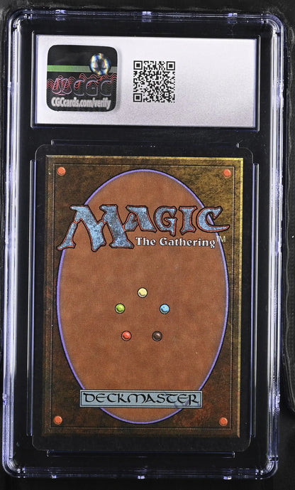 Magic: The Gathering Savannah Lions Unlimited Edition card back in protective case with QR code