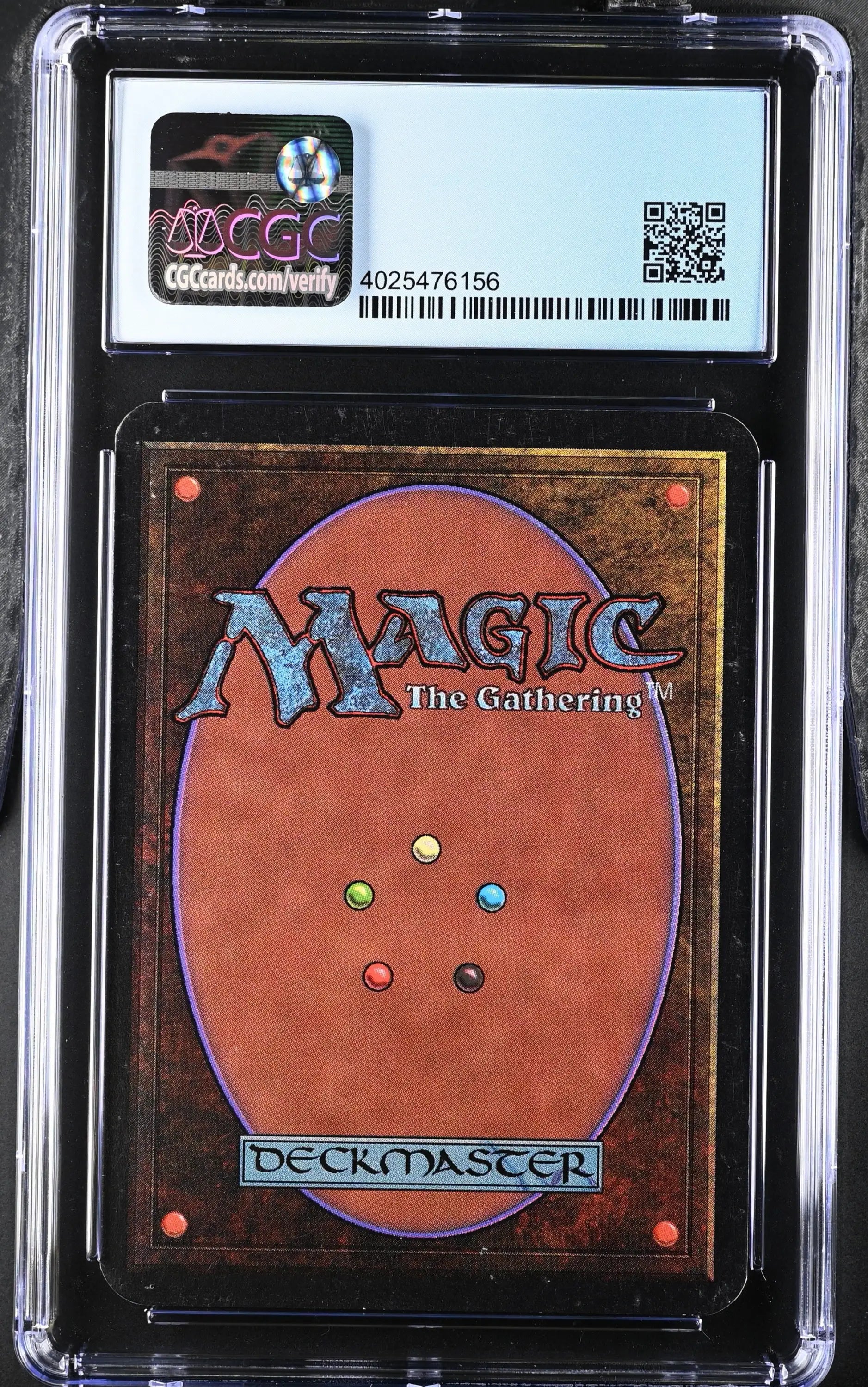 Graded Magic: The Gathering Alpha Edition card back in protective case for trading cards