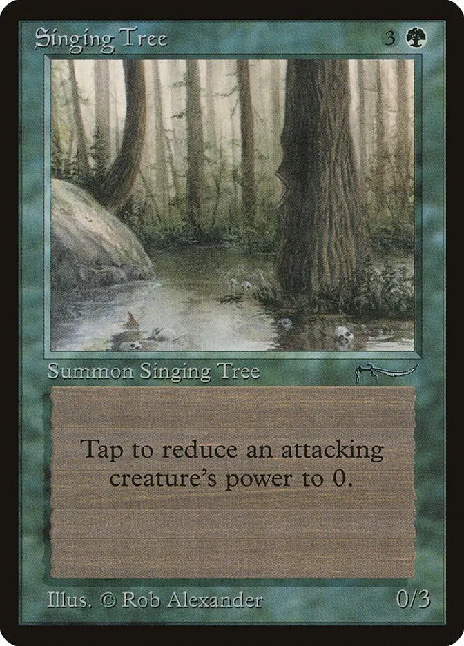 Magic: The Gathering Arabian Nights Singing Tree trading card with swampy forest scene