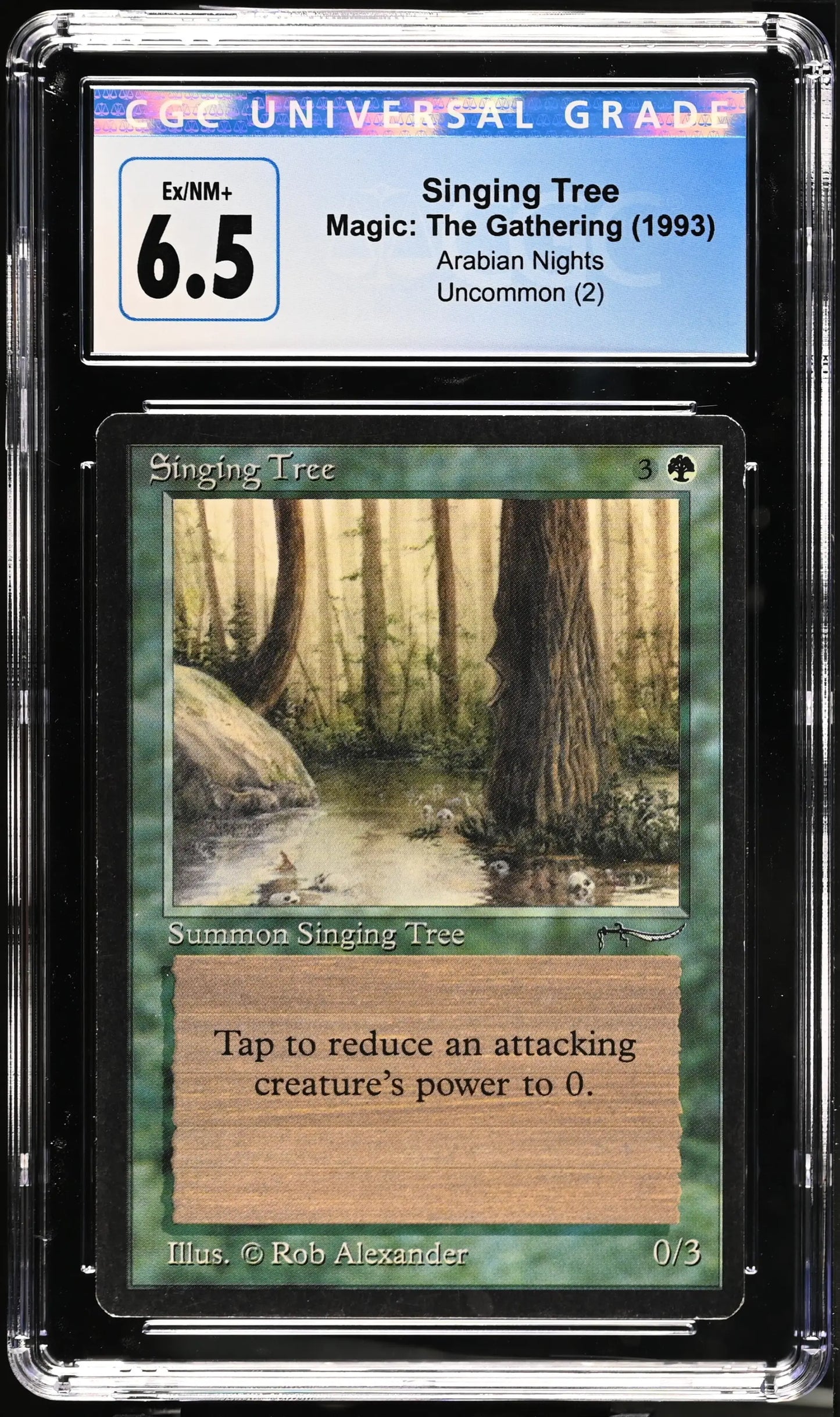 Graded CGC 6.5 Singing Tree trading card from Arabian Nights Magic: The Gathering set