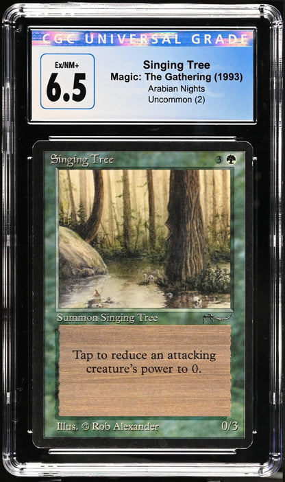 Graded CGC 6.5 Singing Tree trading card from Arabian Nights Magic: The Gathering set