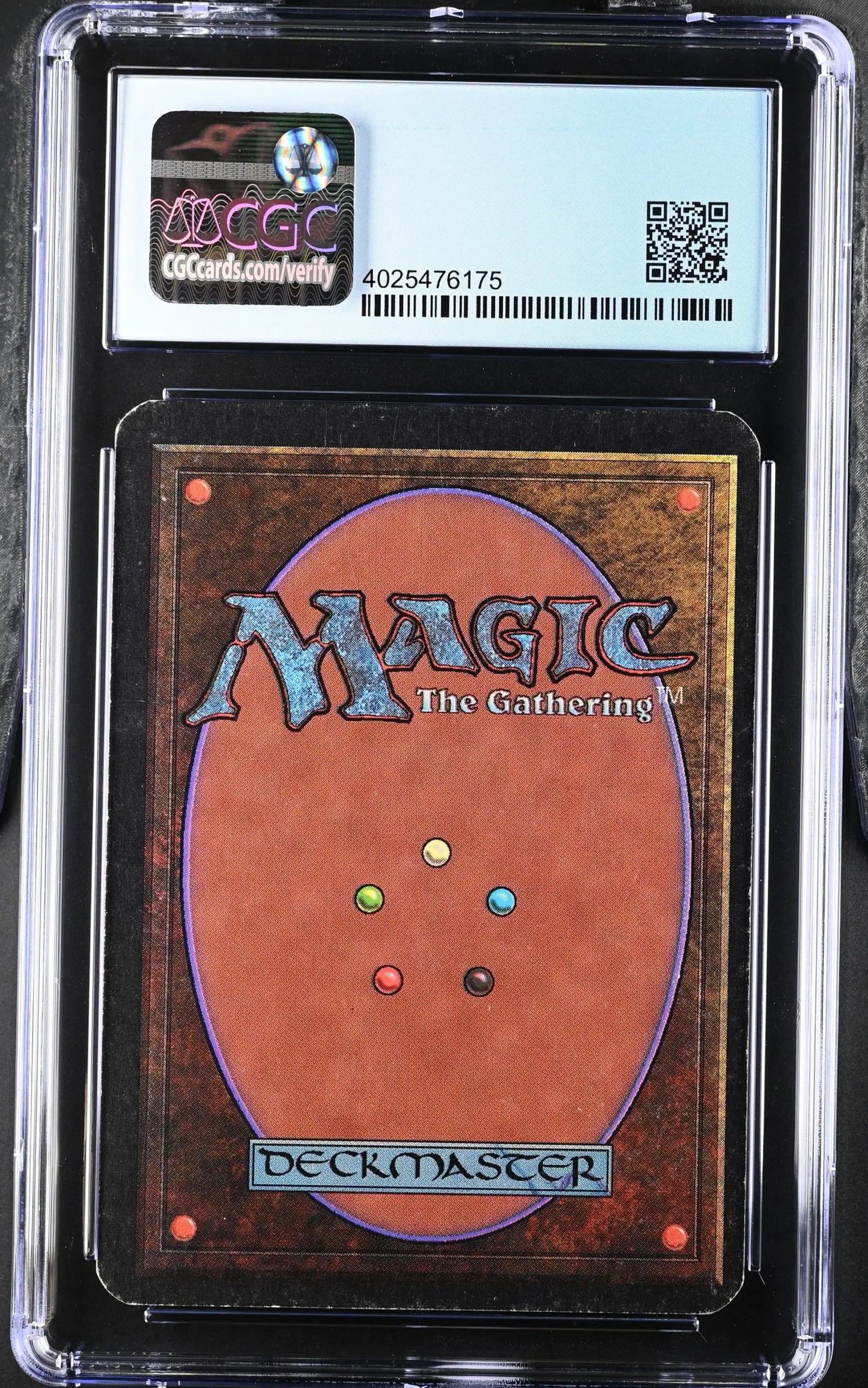 Graded Magic: The Gathering Alpha Edition card back in protective case for trading cards