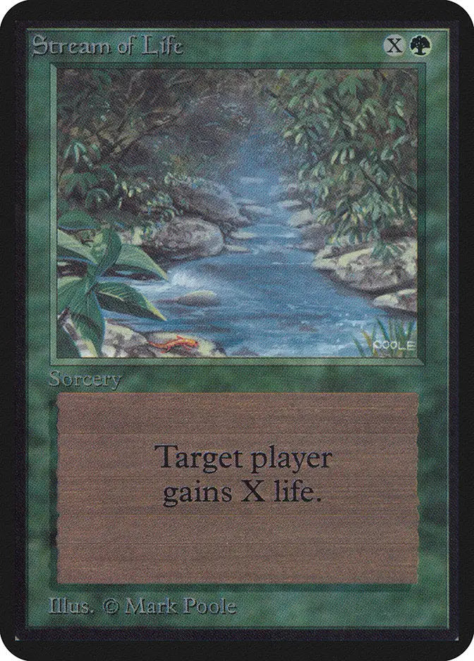 Magic: The Gathering Alpha Edition card of a lush stream in Near Mint+ condition