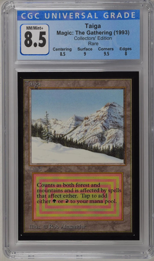 Graded Magic: The Gathering Taiga card with snowy mountain art for trading cards collectors