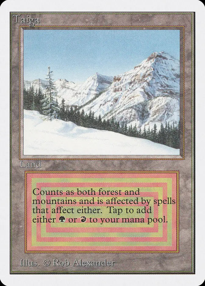 Snow-covered mountain peak with evergreen trees in Unlimited Edition Magic: the Gathering