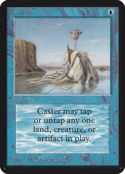 Robed figure on rocky outcrop in water, featured in Magic: The Gathering Alpha Edition trading card