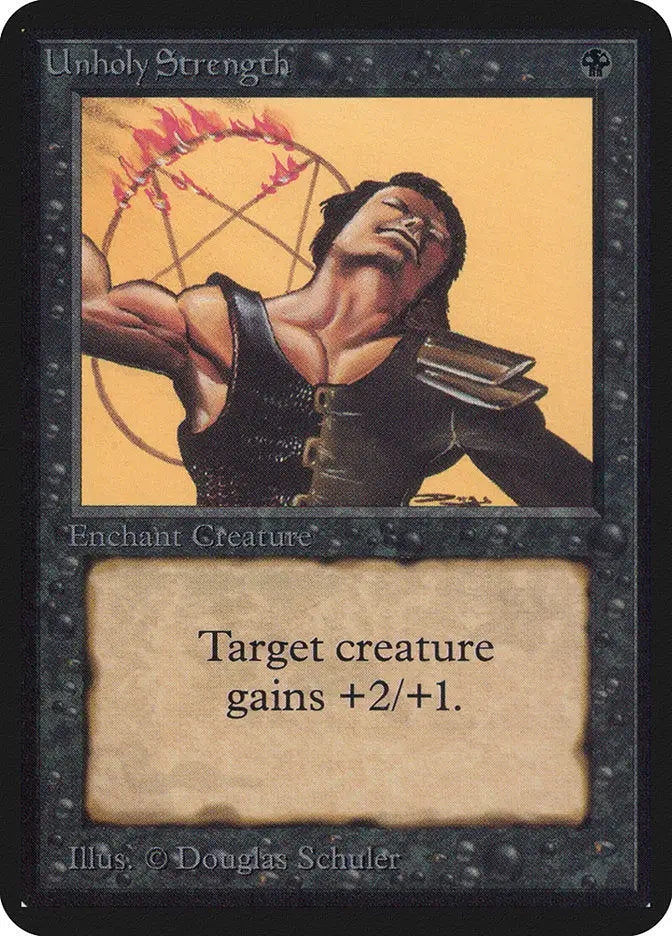 Person in pain or ecstasy with arms outstretched in front of fiery background, Magic: The Gathering Alpha Edition trading card