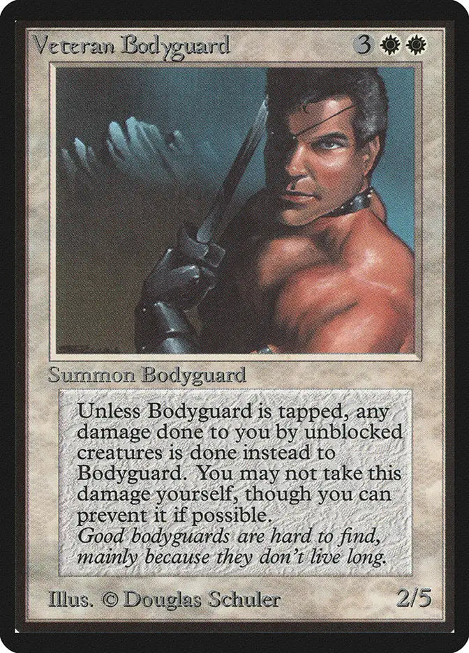 Magic: The Gathering Veteran Bodyguard Beta Edition trading card with muscular bodyguard