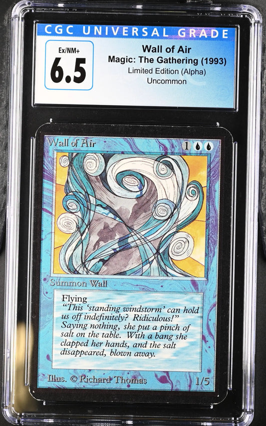 Graded Wall of Air Magic: The Gathering Alpha Edition card rated CGC 6.5 for collectors