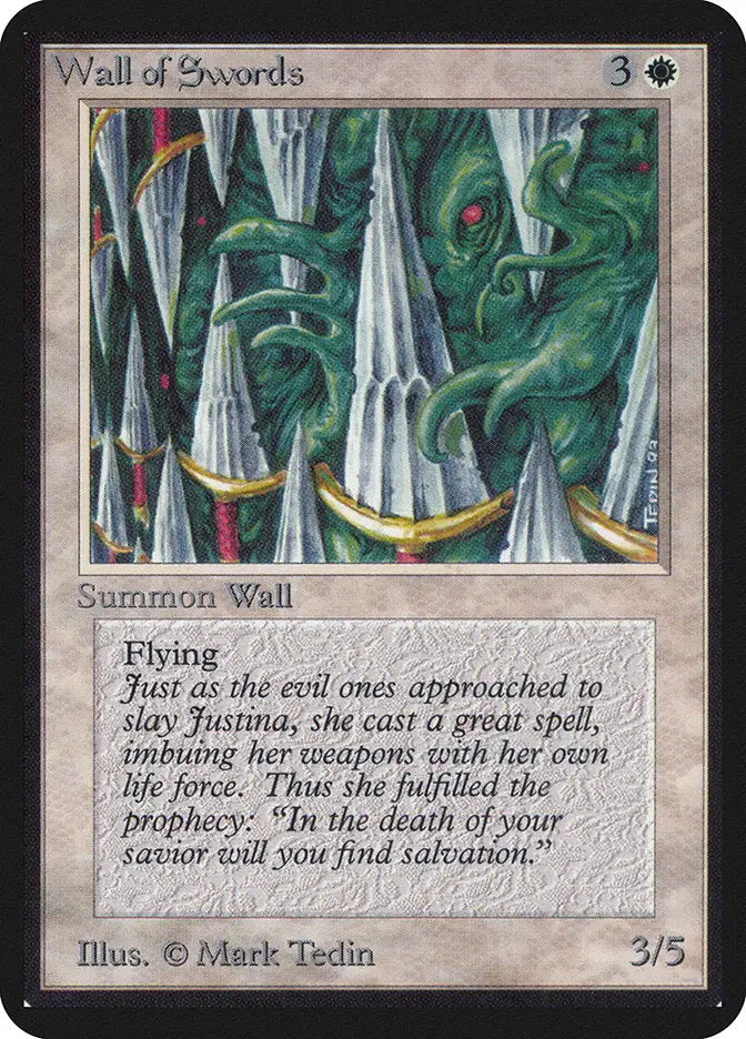 Magic The Gathering Alpha Edition Wall of Swords featuring sharp swords and green foliage