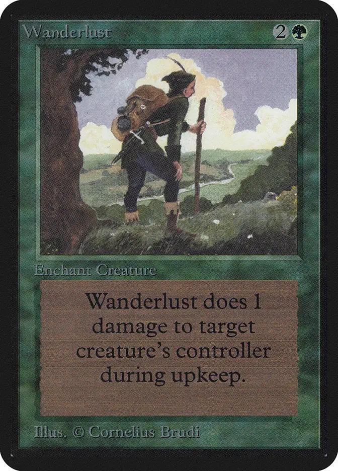 Magic: The Gathering Alpha Edition Wanderlust card with a wandering figure on hillside