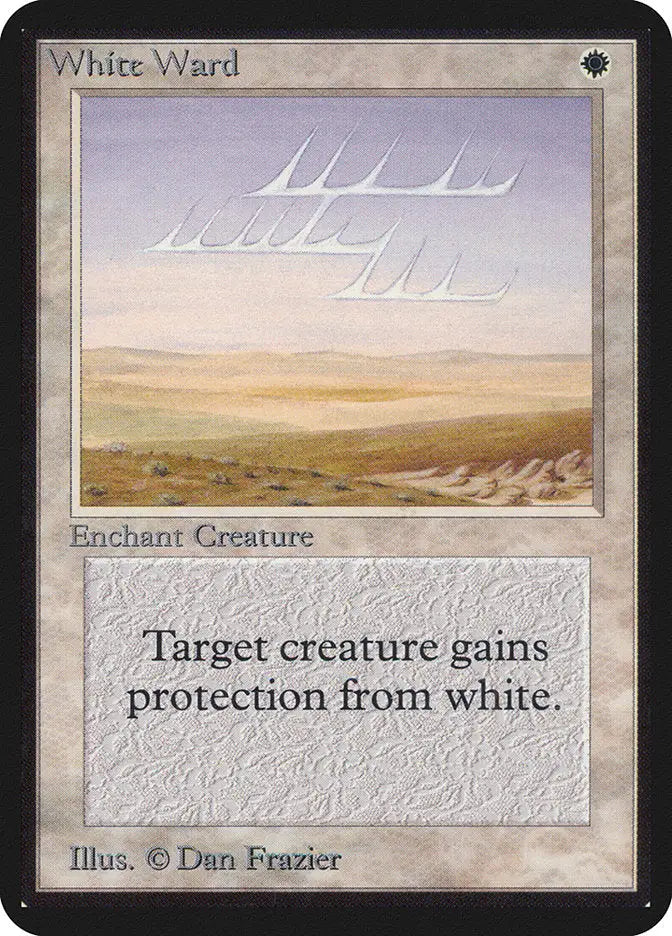 Magic: The Gathering Alpha Edition White Ward trading card in a desert landscape