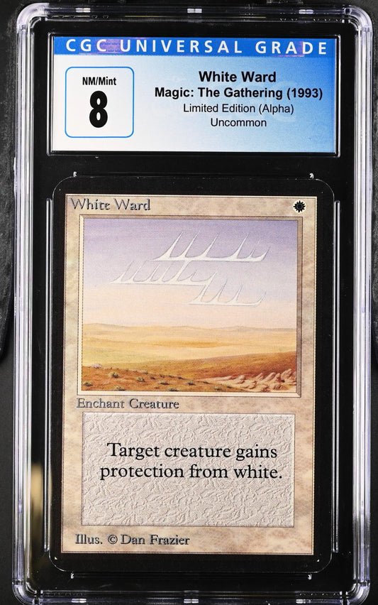 Graded CGC 8 White Ward Magic: The Gathering Alpha Edition trading card in NM/Mint condition