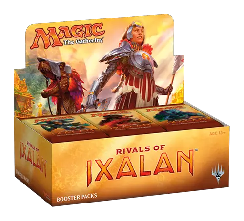 Magic The Gathering Rivals of Ixalan booster box featuring fantasy character artwork