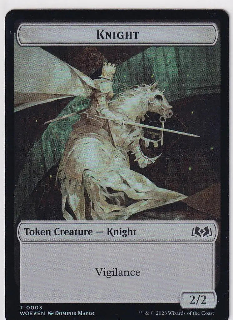 Armored knight on horseback wielding a sword in Magic Wilds double-sided token mint foil