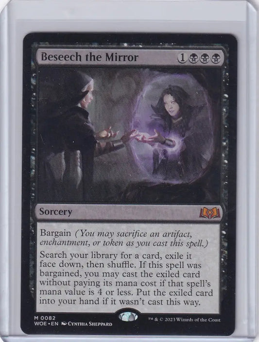 Magic Wilds of Eldraine Beseech the Mirror Trading Card with Dark Mystical Artwork