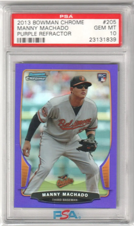 Manny Machado 2013 Bowman Chrome Purple Refractor PSA 10 GEM MINT single card for sale