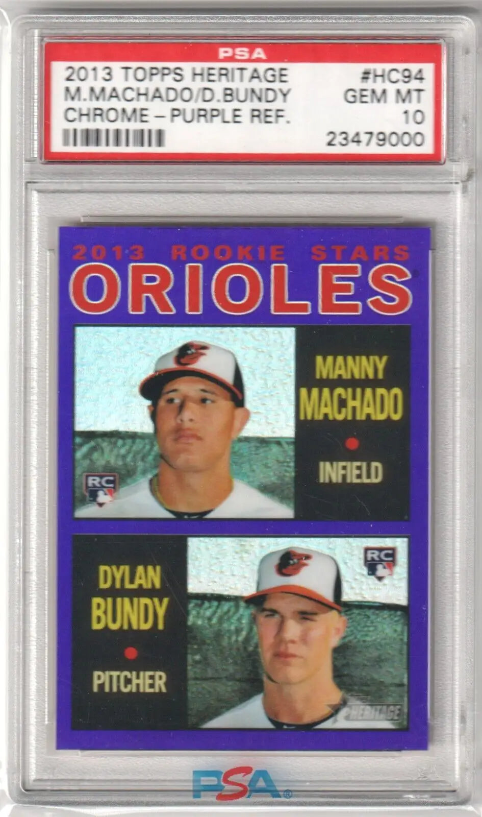 PSA-graded Manny Machado 2013 Topps Heritage Purple RC Rookie single card at Columbia Hobby