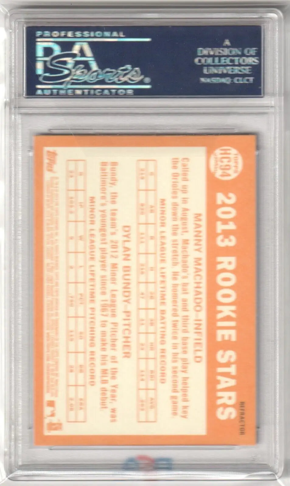 PSA-graded Manny Machado 2013 Topps Heritage Chrome Purple RC Rookie card Columbia Hobby