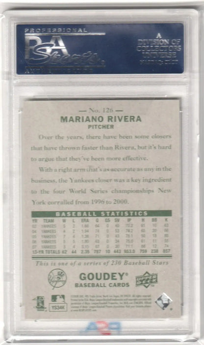 PSA-graded Mariano Rivera baseball card back stats from Columbia Hobby MARIANO RIVERA 2008