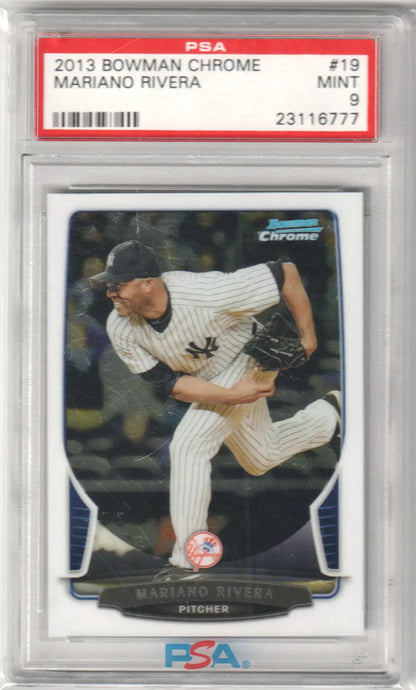 PSA-graded Mariano Rivera 2013 Bowman Chrome #19 Yankees card in delivery motion