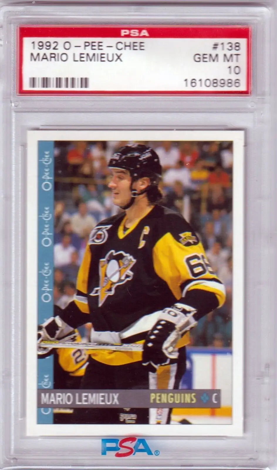 PSA-graded 1992 O-Pee-Chee Mario Lemieux Rookie card, perfect for single cards collectors