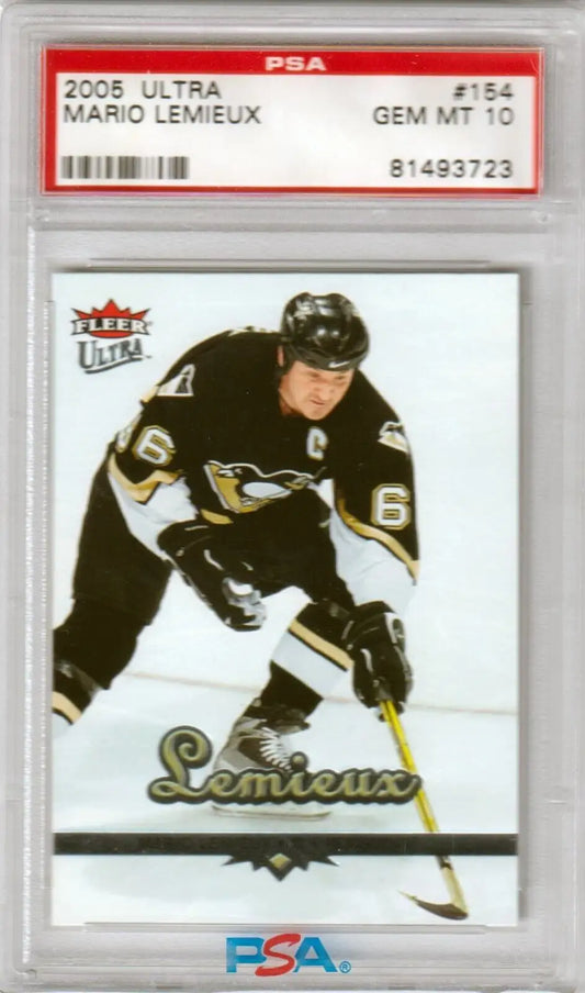 PSA 10 GEM MINT Mario Lemieux 2005 Fleer Ultra #154 Penguins trading card single cards